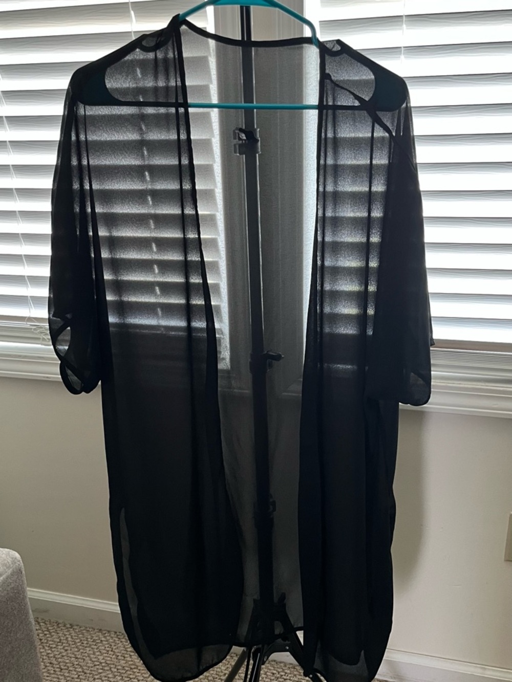 Sheer Black Open Front Kimono Cover-Up
